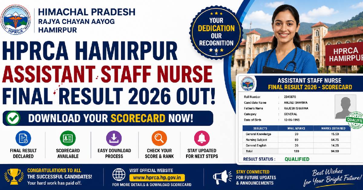 HPRCA Hamirpur Assistant Staff Nurse Final Result 2026 Scorecard
